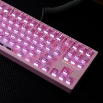 104+10 PC Crystal Pink White Legends Semitransparent Backlit Cool Keycaps Set Screen Printing for Cherry MX Mechanical Keyboard